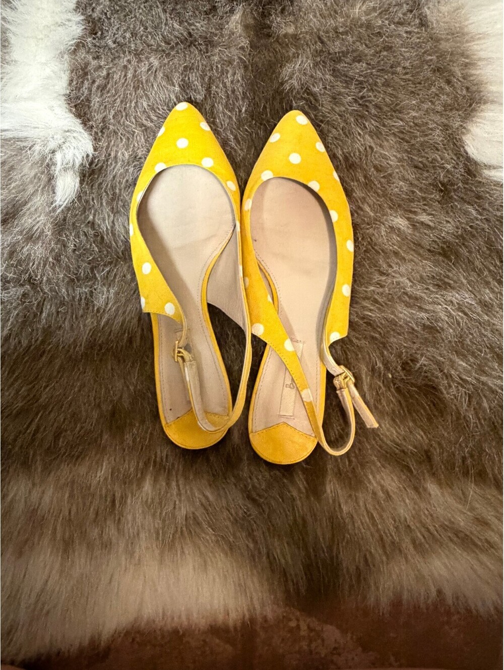 Yellow Polka Dot Slingback Flats with Pointed Toe - Picture 5 of 7